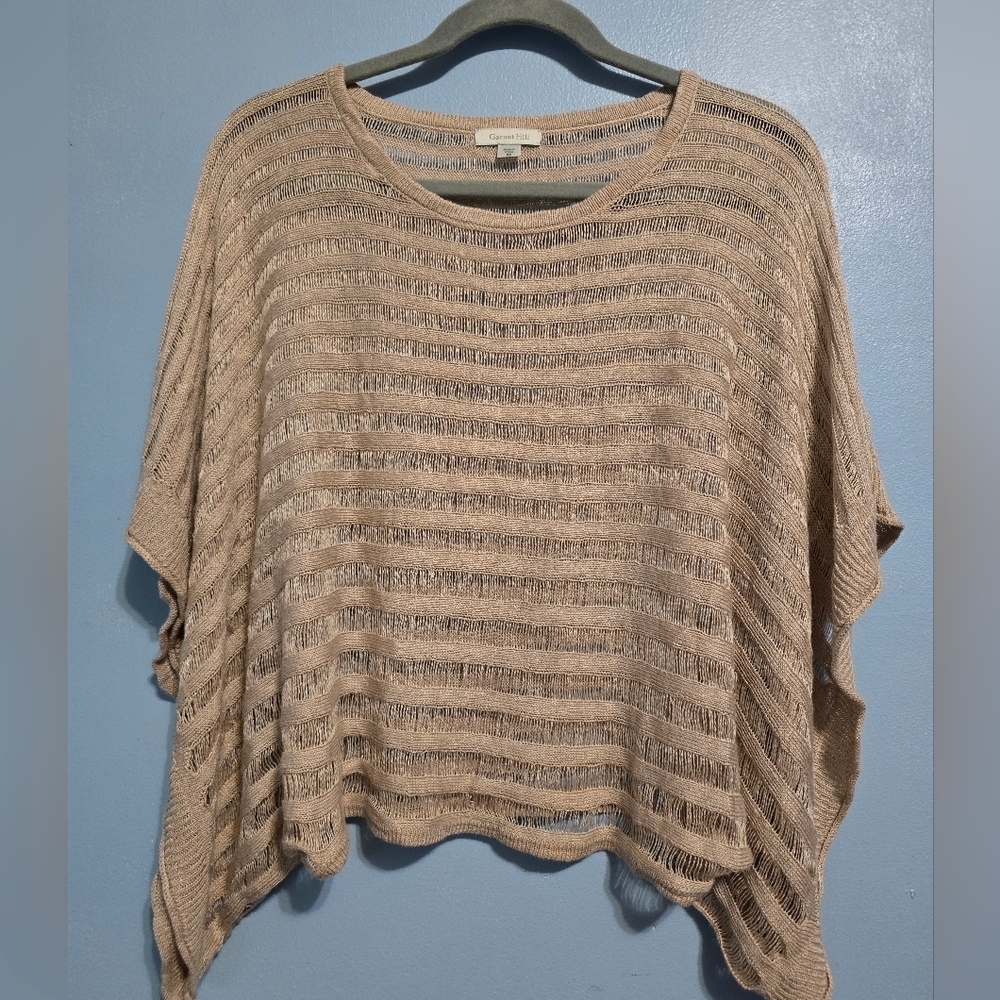 Garnet Hill Linen Blend Open Knit Oversized Top XS Beige